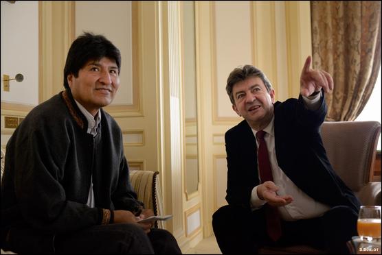 Evo Morales y Jean-Luc Mélenchon durante la visita a Bolivia