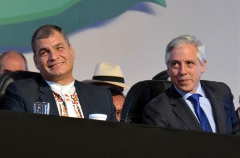 Correa y García Linera en Tiquipaya, ayer