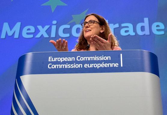 La comisionada de comercio de la Unión Europea Cecilia Malmstrom en una conferencia en Bruselas, ayer