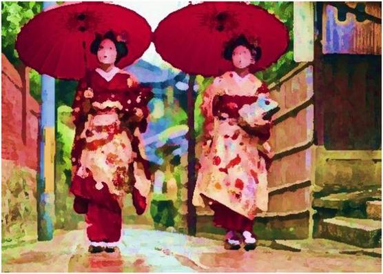 Japonesas en kimono