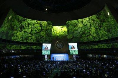 Una vista de la cumbre sobre el cambio climático en la sede de las Naciones Unidas en Nueva York, ayer
