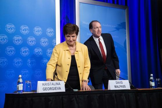 Kristalina Georgieva, en rueda de prensa conjunta con David Malpass, el presidente del Banco Mundial en Washington