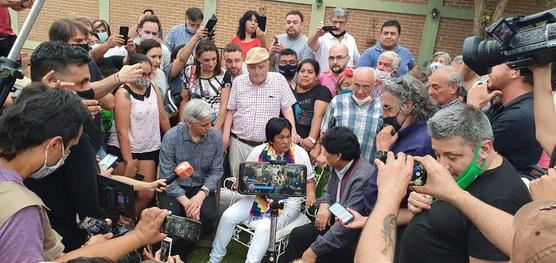 Evo Morales y García Linera en la casa de Milagro Sala