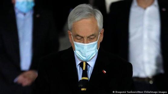 El presidente Sebastián Piñera, durante el informe diario de la pandemia