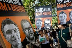 Justicia para Dom y Bruno durante el primer aniversario de sus asesinatos, en Río de Janeiro